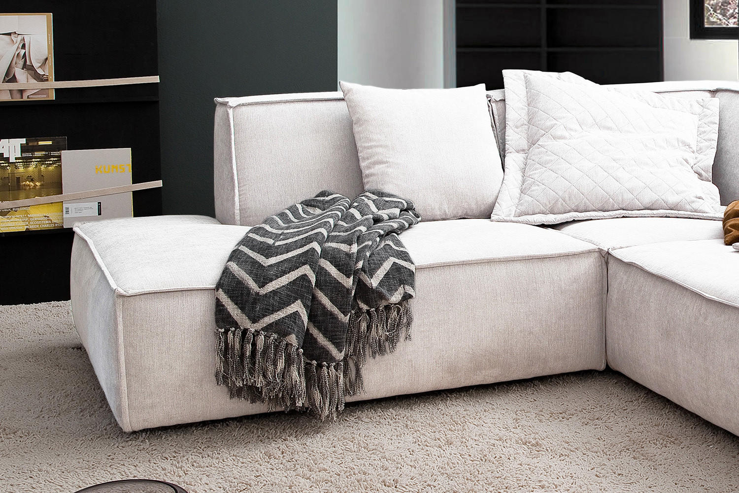 ECKSOFA SAMU Beige Webstoff - Beige/Schwarz, Textil (226/224cm) - KAWOLA