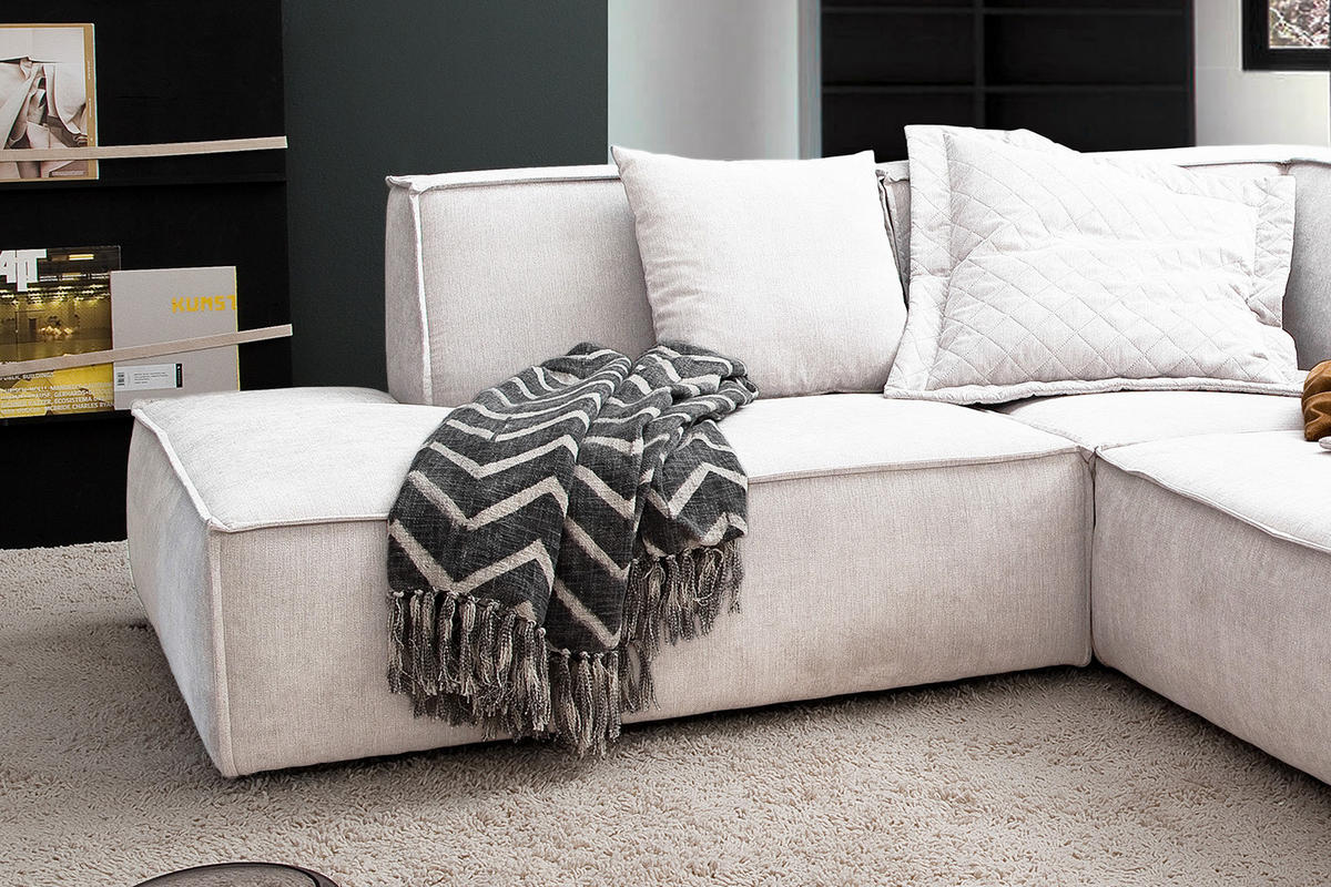 ECKSOFA SAMU Beige Webstoff - Beige/Schwarz, Textil (226/224cm) - KAWOLA