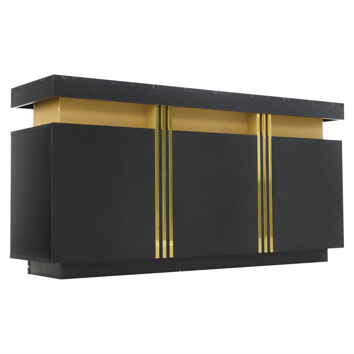 SIDEBOARD Schwarz und Goldfarben 140/38/70 cm - Schwarz, Holzwerkstoff (140/70/38cm) - PANGIVO
