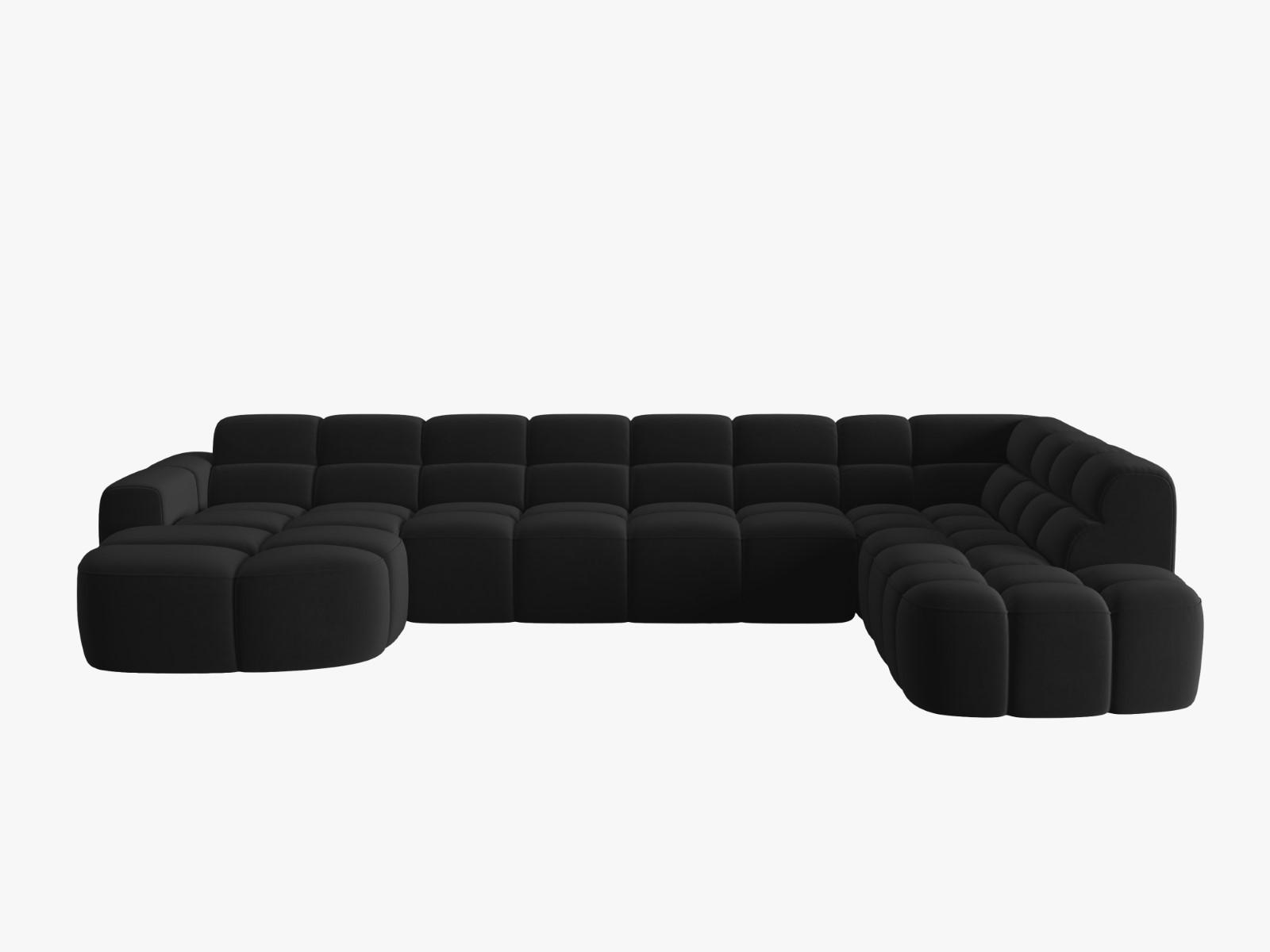PANORAMASOFA rechts Lisa aus Samt schwarz 7 Sitzplätze - Schwarz, Textil (234/77/387cm) - Micadoni