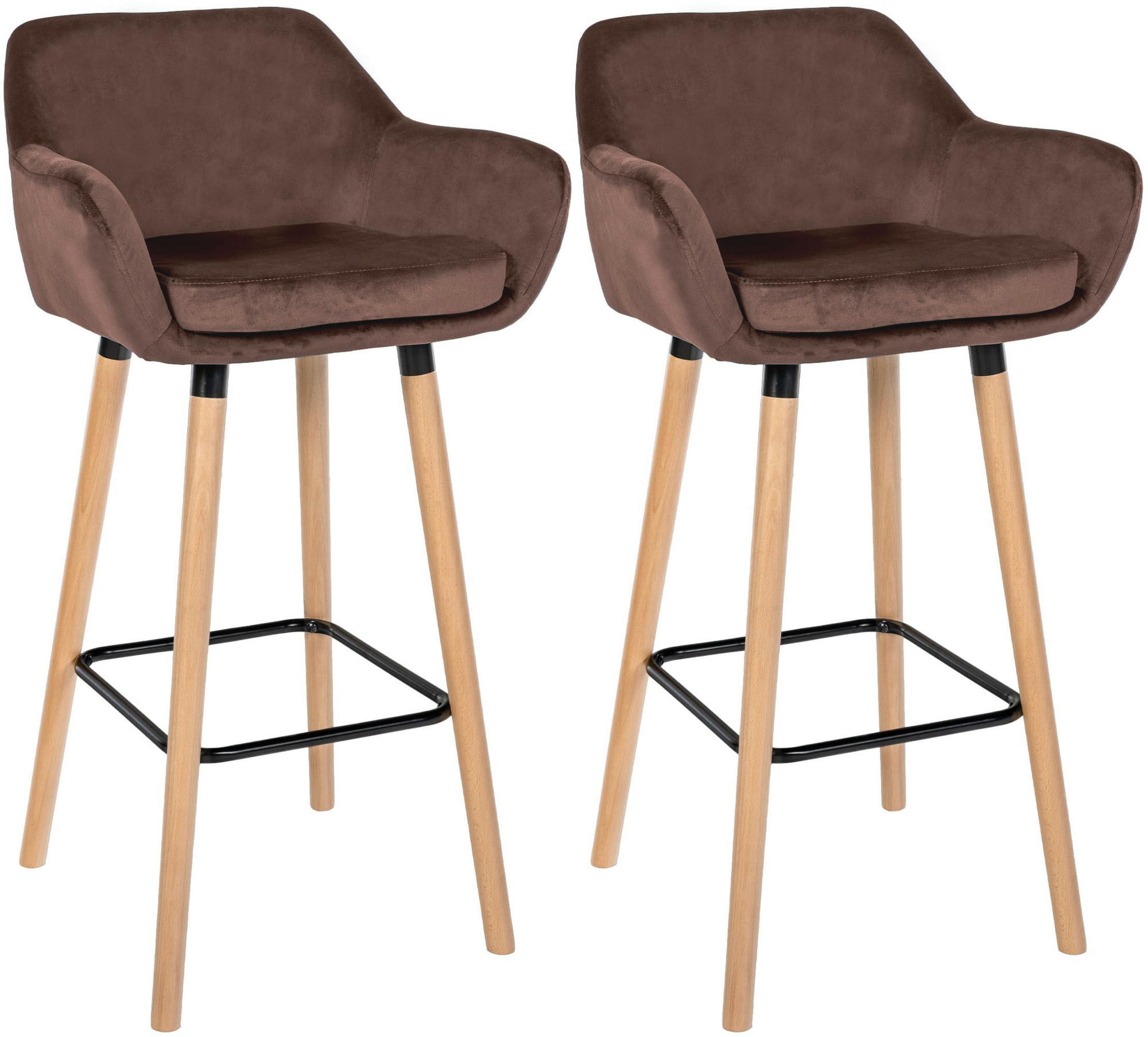 BARHOCKER 2er Set Samt Coffee - Hellbraun/Eukalyptusholzfarben, Holz/Textil (51/101/50cm) - CLP