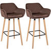 BARHOCKER 2er Set Samt Coffee - Hellbraun/Eukalyptusholzfarben, Holz/Textil (51/101/50cm) - CLP