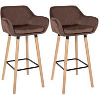 BARHOCKER 2er Set Samt Coffee - Hellbraun/Eukalyptusholzfarben, Holz/Textil (51/101/50cm) - CLP