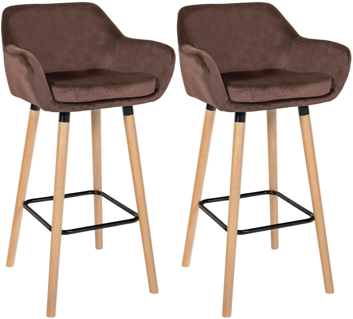 BARHOCKER 2er Set Samt Coffee - Hellbraun/Eukalyptusholzfarben, Holz/Textil (51/101/50cm) - CLP