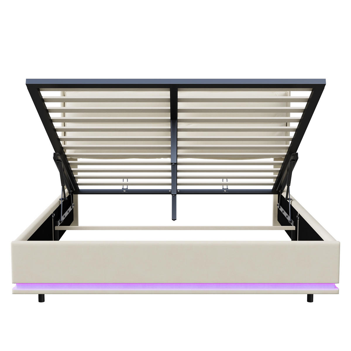 POLSTERBETT mit Stauraum 140/200 cm, mit LED, Stauraum, USB-A/C, Holzlattenrost, gepolstertes Samtbett, Beige - Beige, Holzwerkstoff (140/200cm) - Brevoria