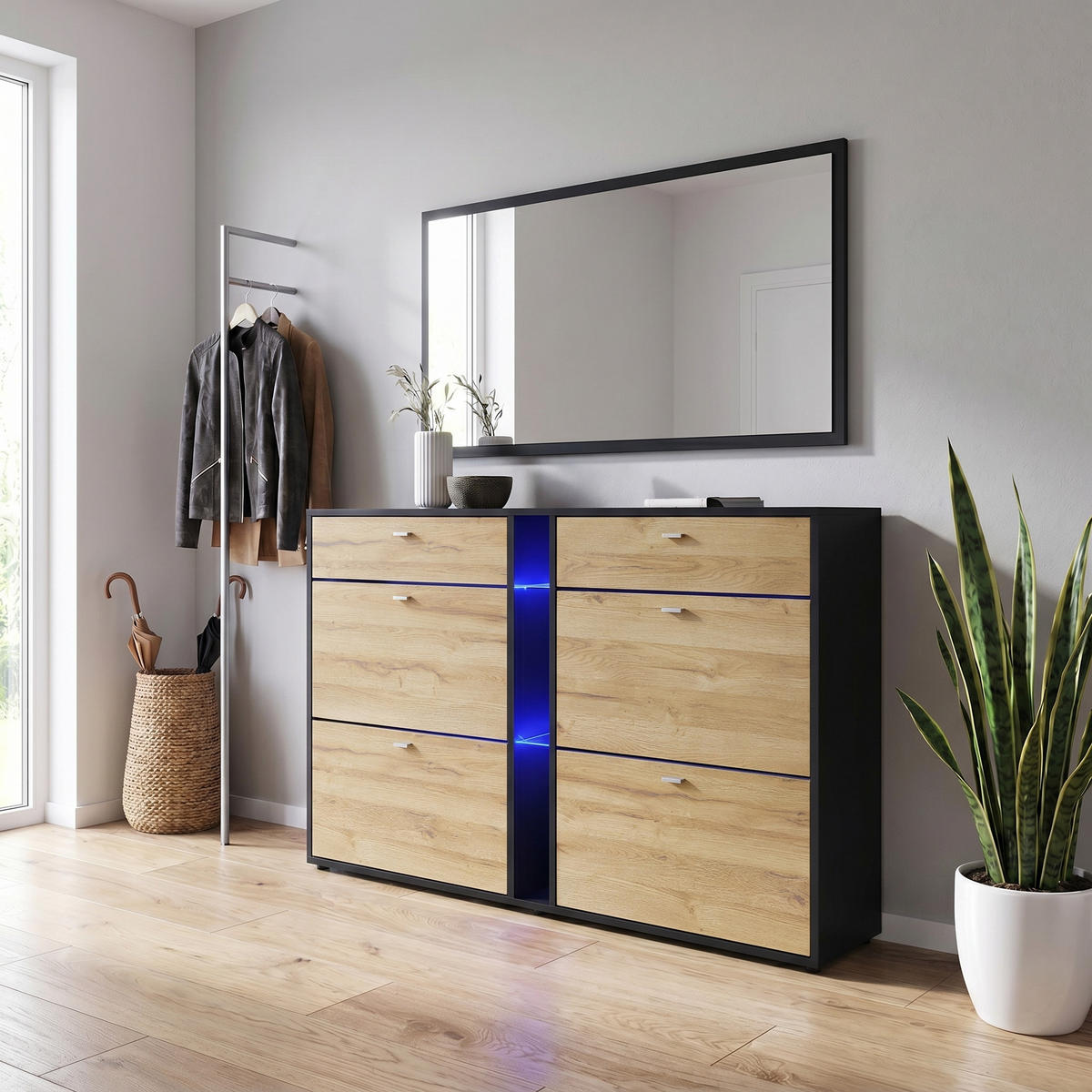 SCHUHSCHRANK Today Fronten in Eiche Natur - Eichefarben, Holzwerkstoff (155.5/95/28cm) - Vladon