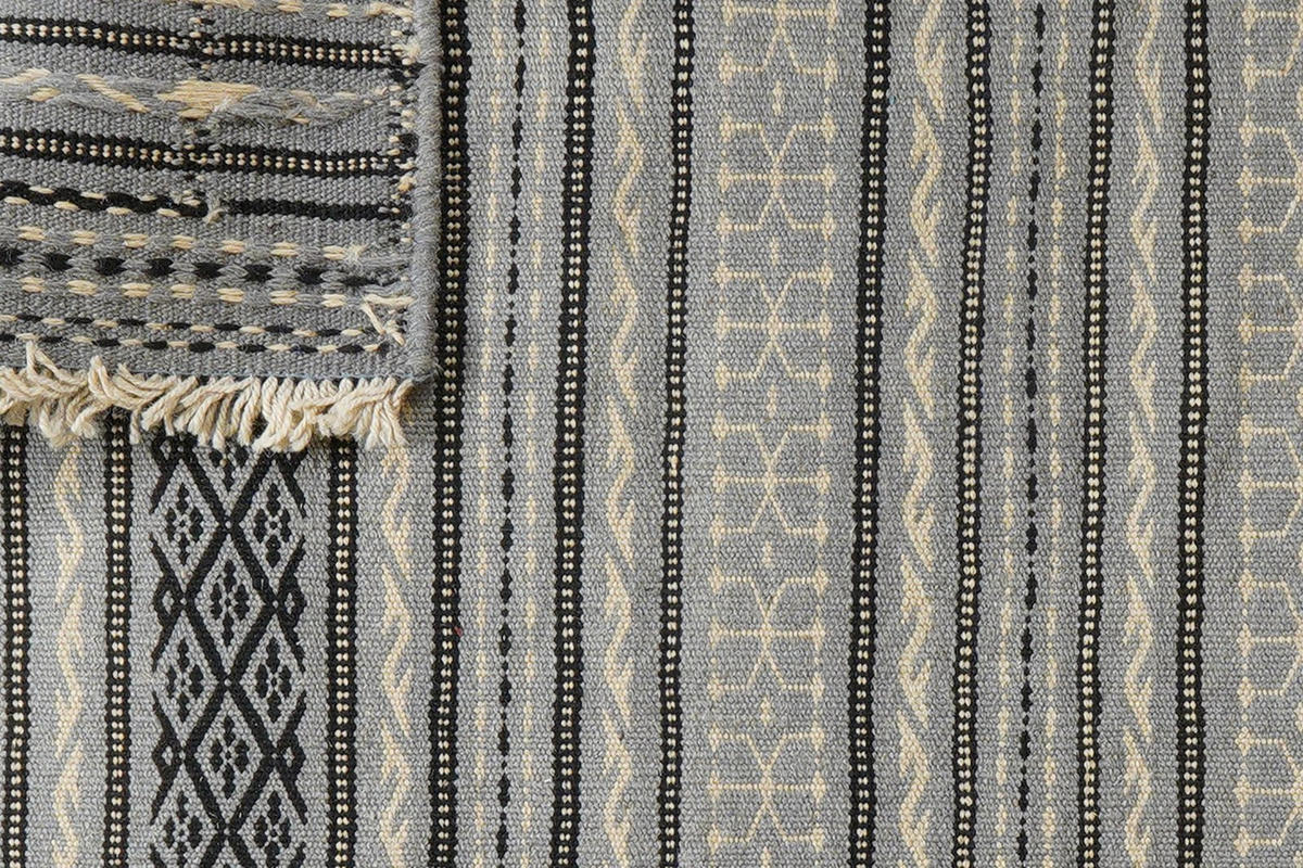 KELIM-TEPPICH handgewebt Kordi Grau, Schwarz 121/83 cm Schurwolle - Schwarz/Grau, Textil (83/121cm) - Looma