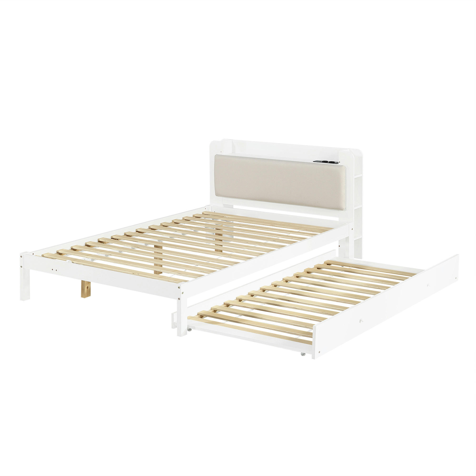 AUSZIEHBETT 120/200 cm DE-32715 mit Ladestation Weiß - Weiß, Holz (120/200cm) - ComfortXL