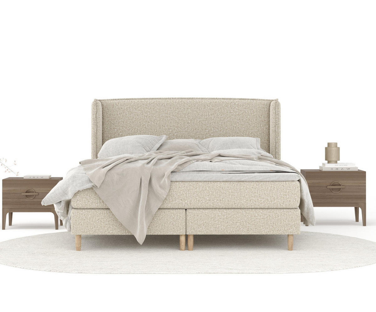 KONTINENTALBETT Ardis Beige 160/200 cm mit Matratze und Topper - Beige/Naturfarben, Holz/Holzwerkstoff (160/200cm) - Maison de Reve