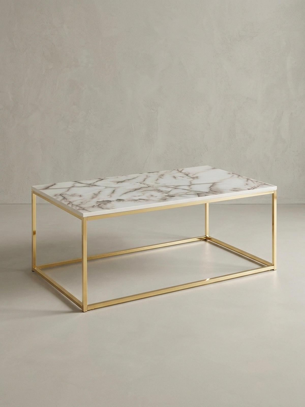 COUCHTISCH mit Marmor-Optik, Metallbeine, rechteckig, Serie MARBRIX, Weiß 100x60x40 cm - Goldfarben/Weiß, Holz/Metall (60/100/40cm) - KADIMA DESIGN