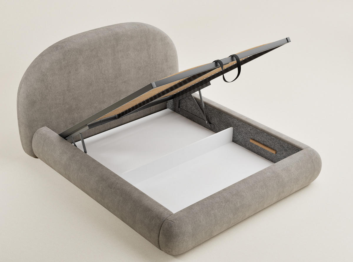 POLSTERBETT Maumere Taupe 160/200 cm im Chenille-Stoff - Taupe/Schwarz, Holz/Holzwerkstoff (160/200cm) - Maison de Reve