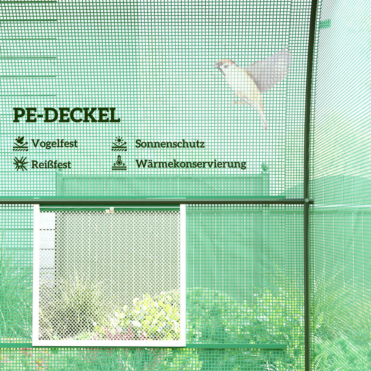 FOLIENGEWÄCHSHAUS mit Fenster Grün 245 x 200 x 198 cm - Grün, Kunststoff (200/198/245cm) - Outsunny