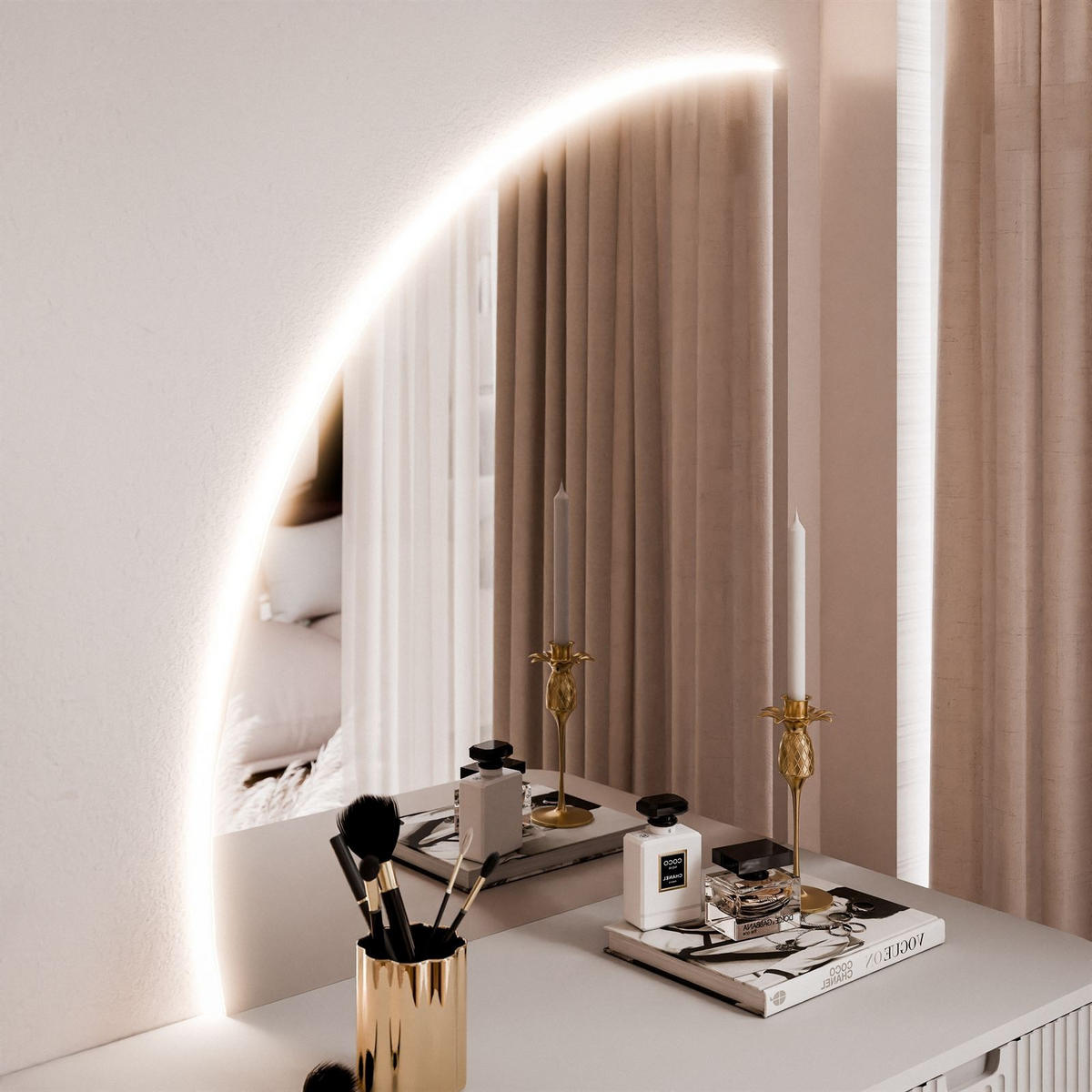 SCHMINKTISCH ZAIRA-QS mit LED Spiegel Linke Kaschmir - Kaschmir, Holzwerkstoff (103/80/49cm) - Lookway