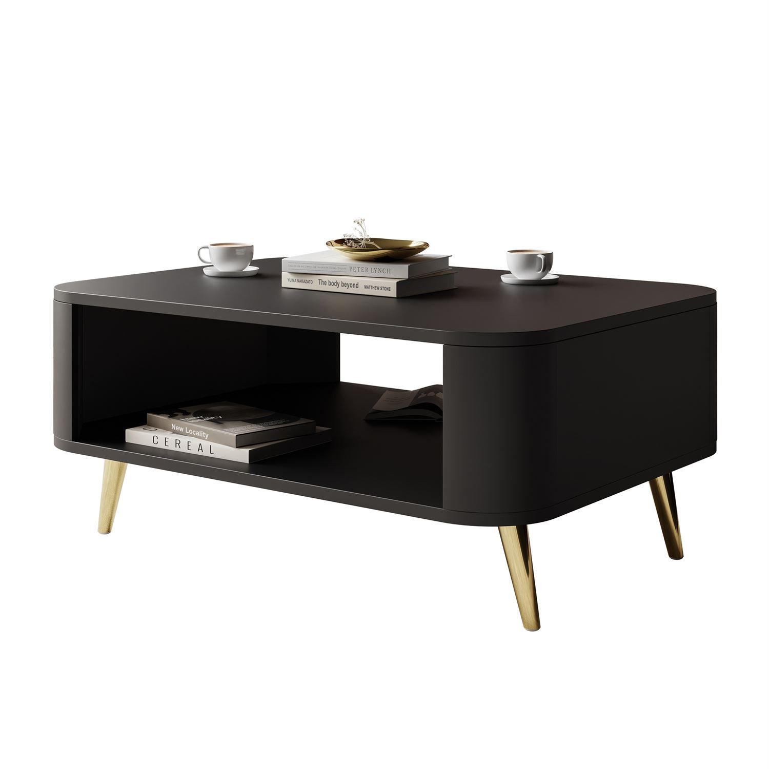 Couchtisch SHADOW II mit Ablage unter der Tischplatte - Schwarz, Holzwerkstoff (60/80/35cm) - Lookway