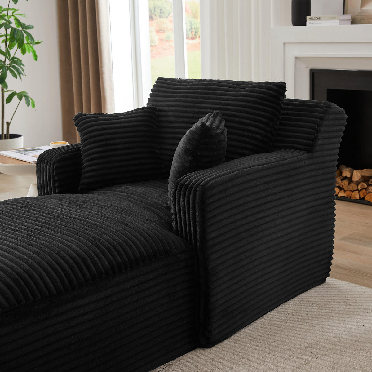 RELAXSESSEL aus Cord Modulare Chaiselongue & ohne Montage - Schwarz, Textil (33/127/33cm) - Urban Meuble
