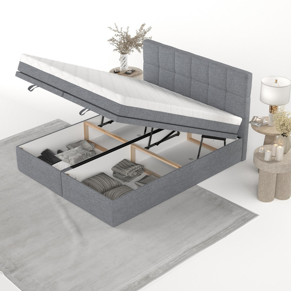 BOXBETT Elano 200/200 cm Grau im Neve Stoff - Schwarz/Grau, Holz/Holzwerkstoff (200/200cm) - AltaBeds