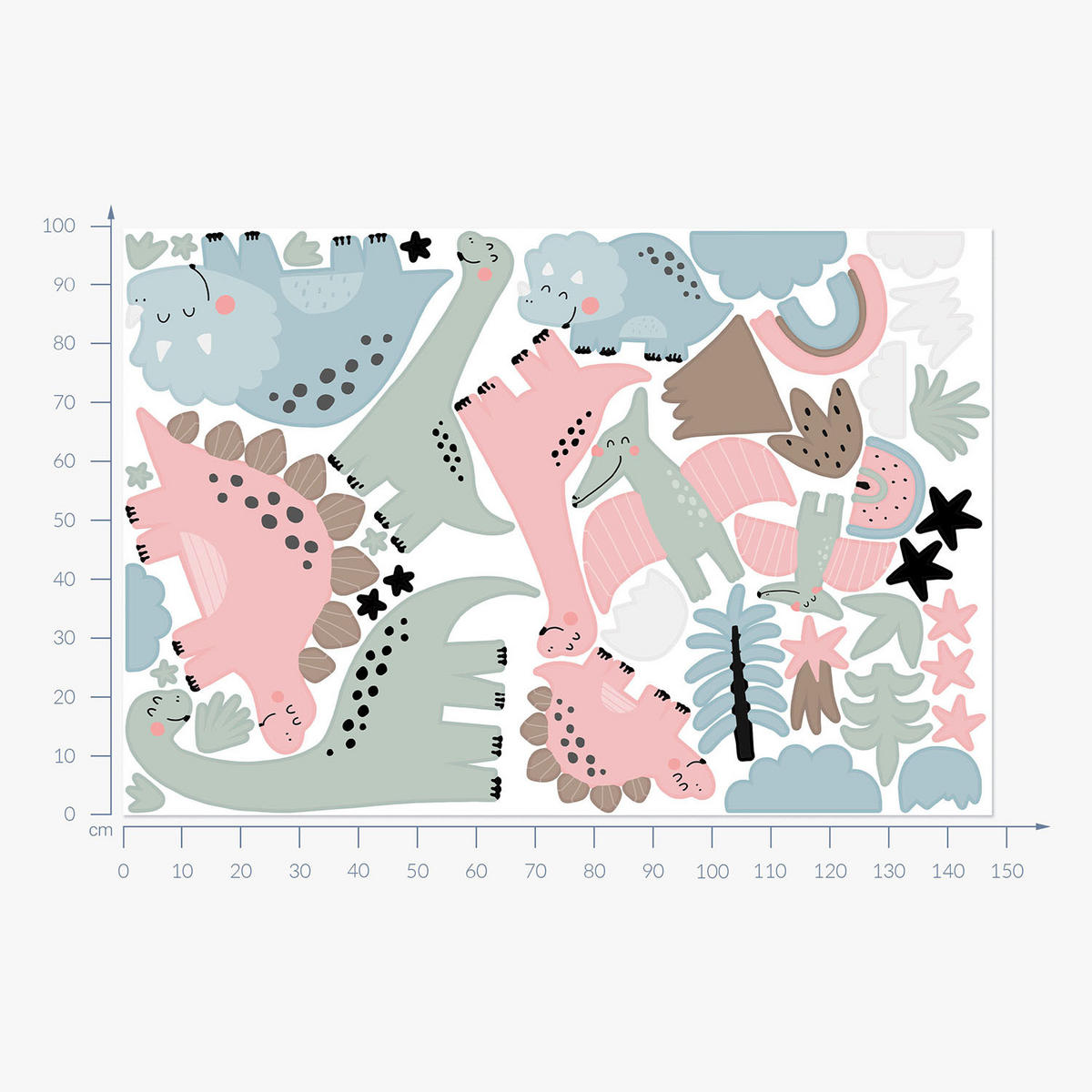 WANDAUFKLEBER 100x148cm - Dino-Familie - Multicolor, Kunststoff (100/148/0.1cm) - Wallfluent