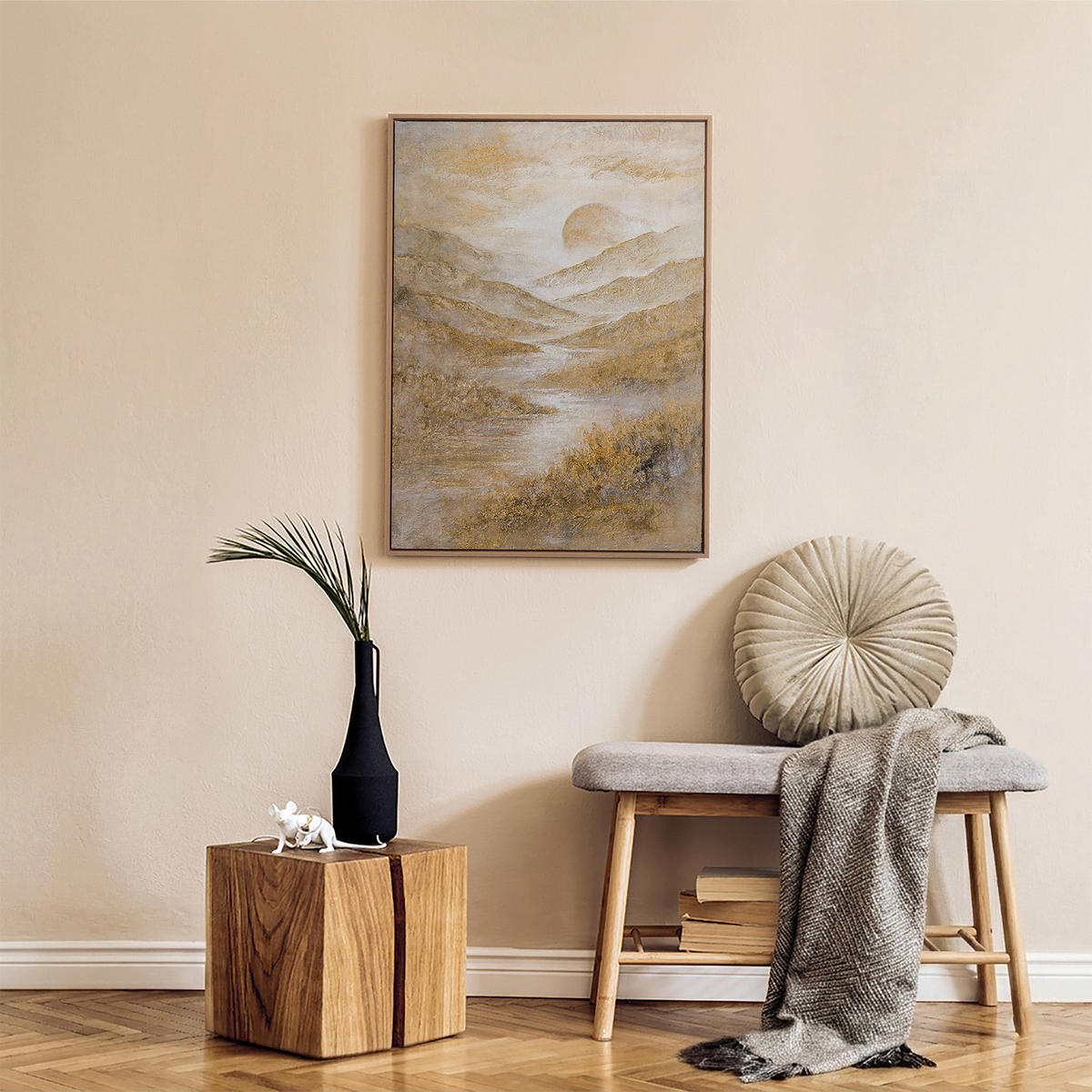 GEMÄLDE Goldenes Tal Schattenfugenrahmen Eichefarben 70x50 cm - Eichefarben, Holz (70/50cm) - YS-art gallery