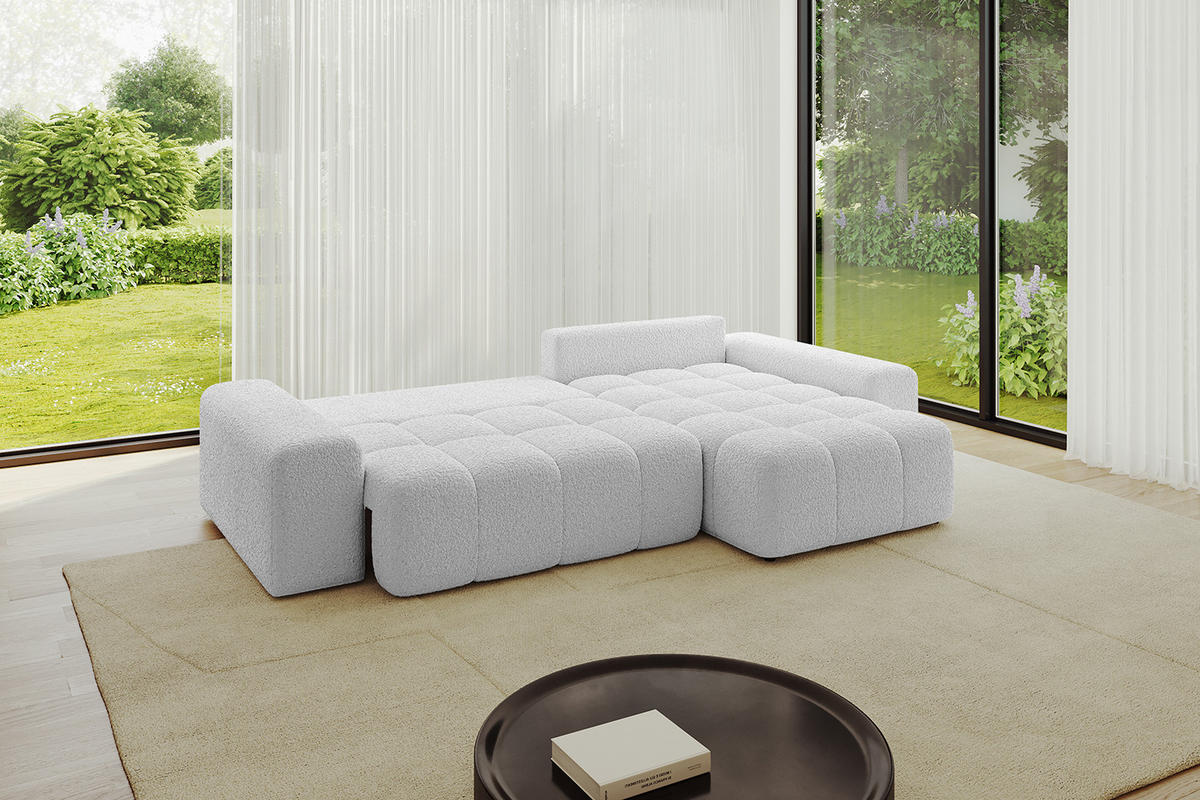 ECKSOFA Ottomane rechts ENIL-L 297x189x68 Hellgrau Bouclé - Hellgrau, Holzwerkstoff/Kunststoff (189/297cm) - ALTDECOR