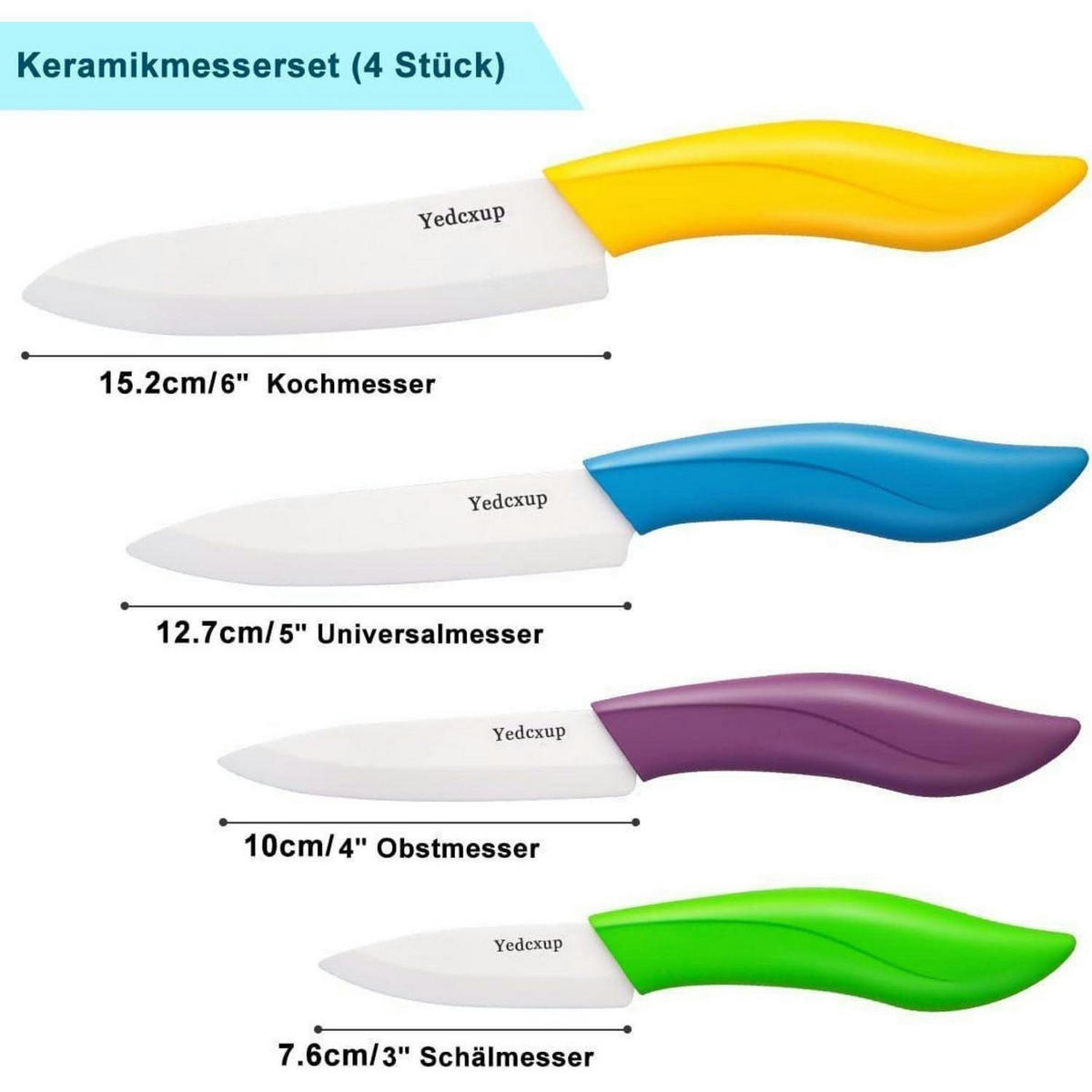 KÜCHENMESSERSET Keramik 4-teilig Multicolour - Weiß, Keramik (15.2cm)