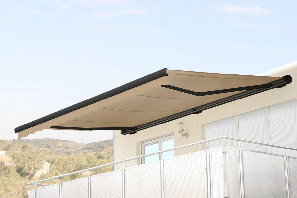 KASSETTEN-MARKISE MIT VOLANT Cremeweiß, Anthrazit - Anthrazit/Weiß, Textil (450/23/300cm) - MCW