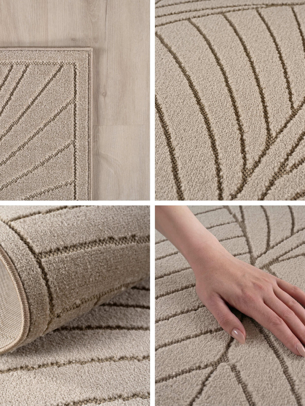 TEPPICH Outdoor, Fußbodenheizung-geeignet, mit Blattmotiv, ENGADIN in Beige, 120 x 170 cm - Beige, Textil (120/170cm) - KADIMA DESIGN