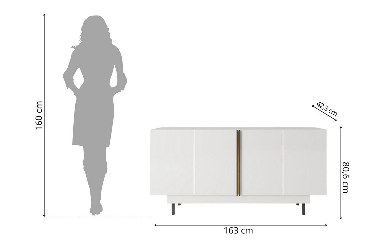 SIDEBOARD Artemisa Weiß, goldener Akzent, Hochglanz - Schwarz Hochglanz/Weiß, Holzwerkstoff/Metall (163/81/42cm) - Dancan