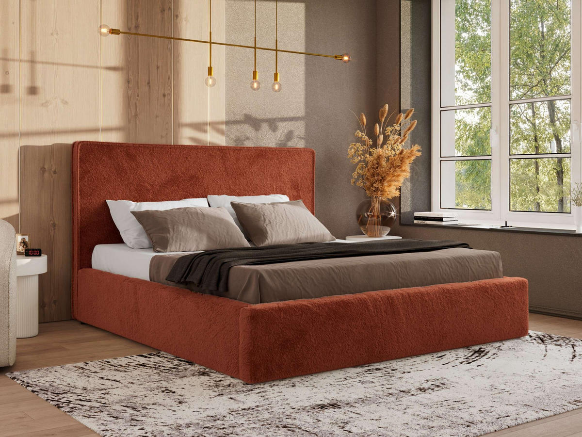 POLSTERBETT CORIVO CLASSIC 160/200 - Orange Plüsch - Schaum-Matratze - Orange, Textil (160/200cm) - MKS