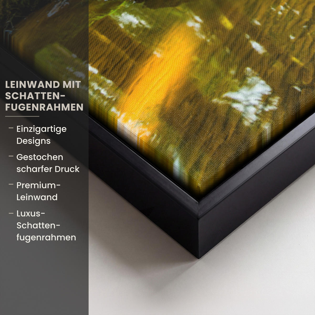 LEINWAND Bilder mit Rahmen - Wald - Landschaft - Wasser - Bäume - Sonne - Grün - Natur - 60x40 - Grün, Textil (60/40cm) - MuchoWow