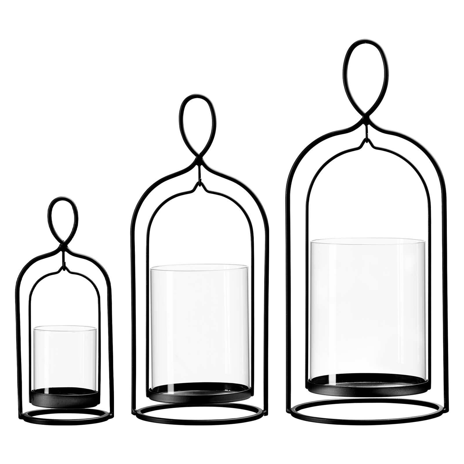WINDLICHTER-SET Nero schwarz-transparent 3er Set - Transparent/Schwarz, Glas/Metall (2/2/2cm) - Ritzenhoff Breker