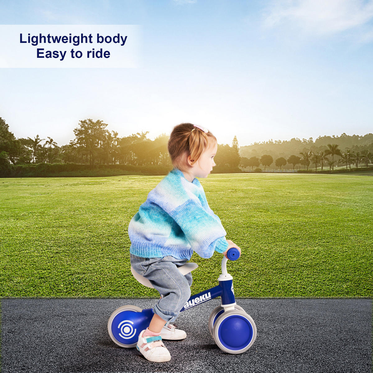 LAUFRAD KINDER mit verstellbarem Sitz und leisen Rädern, 36cm, Blau - Blau, Metall (51/22/36cm) - Ayeku