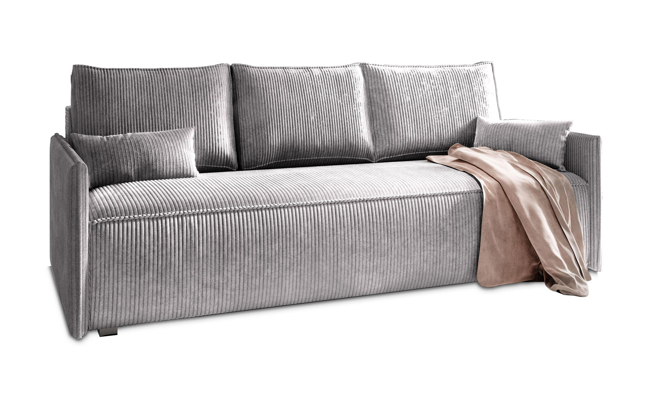 BETTSOFA MESTOR Hellgrau Kordstoff mit Schlaffunktion - Hellgrau, Textil (206/83/87cm) - MASSENO