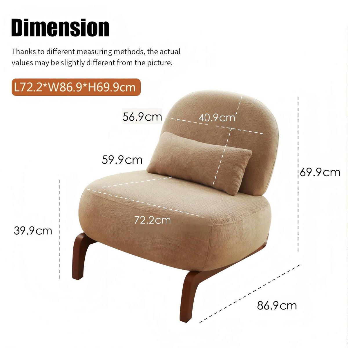 POLSTERSESSEL Ohne Armlehnen Samt Massivholzbeine - Sandfarben, Textil (86.9/69.9/72.1cm) - Urban Meuble