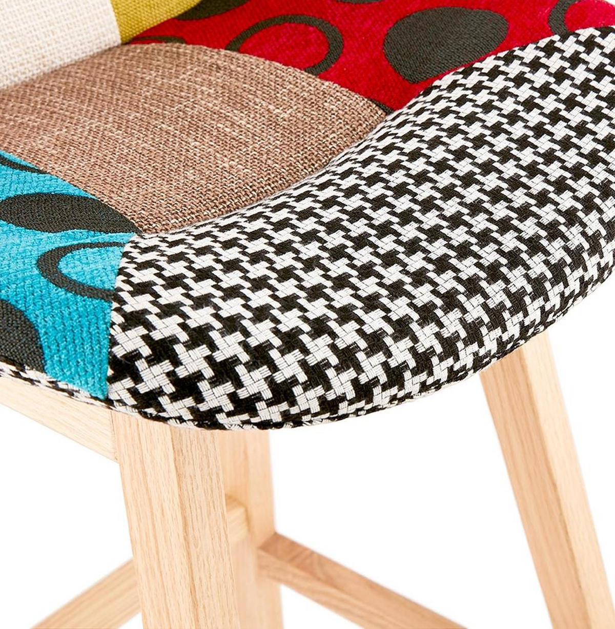 BARHOCKER – Patchwork Bunt, Eiche, hohe Lehne, 65 cm, TRIXA - Beige/Multicolor, Eichenholz/Holz (49/104/56cm) - KADIMA DESIGN