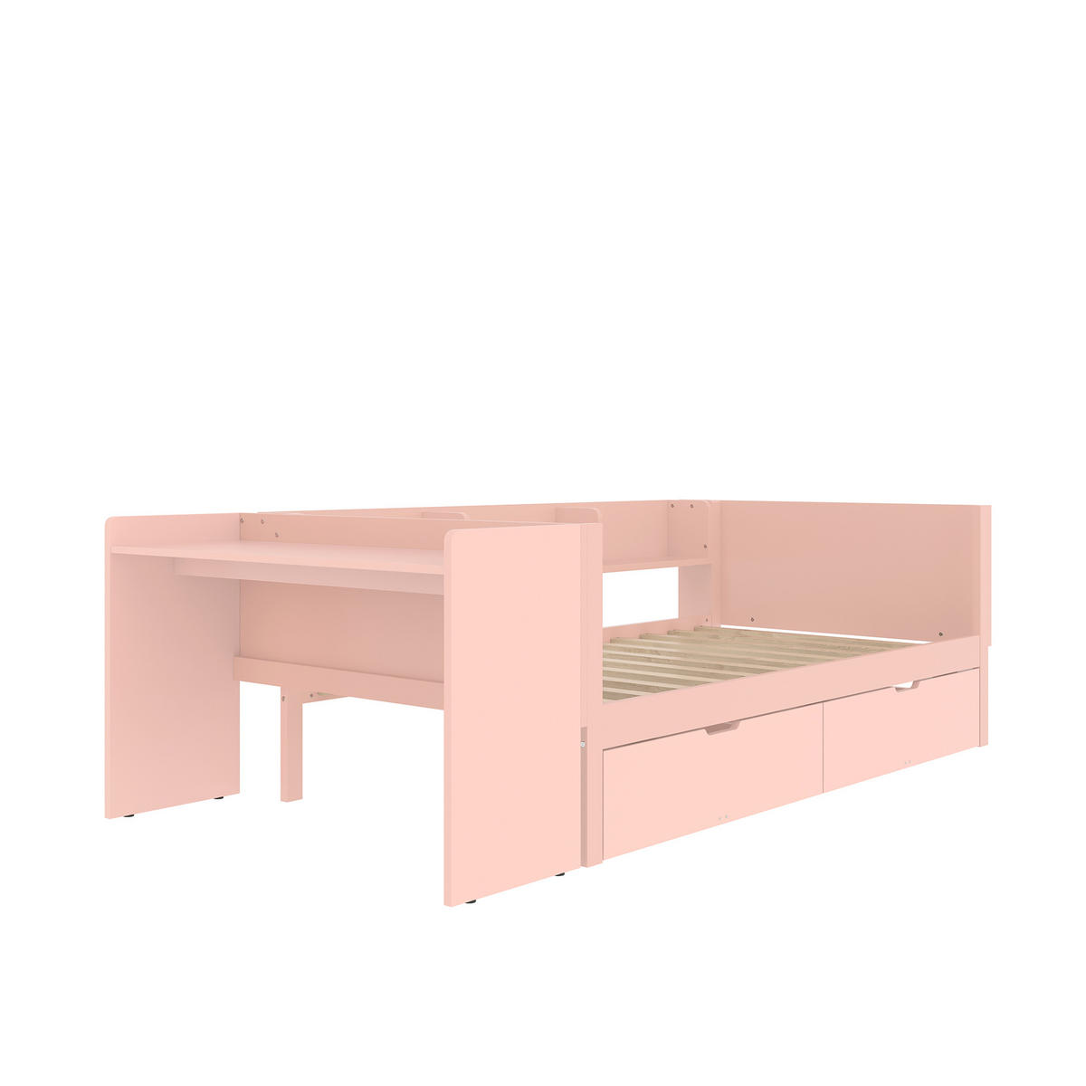 BETT mit Schreibtisch 90x200 cm Kiefer Rosa mit 2 Schubladen - Rosa, Holzwerkstoff (90/200cm) - Meubliv