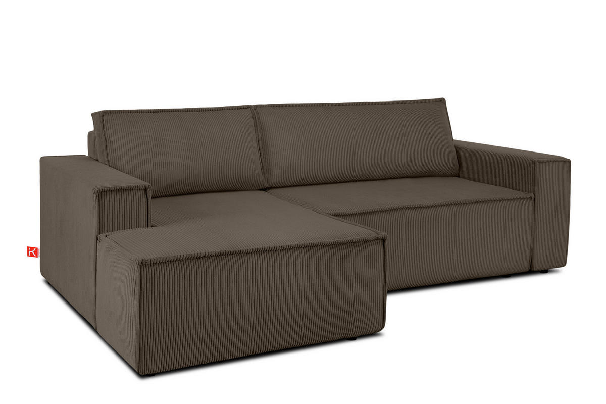 ECKSCHLAFSOFA-LINKS NAPI in Pet Friendly Cord-Stoff, braun - Schwarz/Braun, Textil (262/148cm) - KONSIMO®