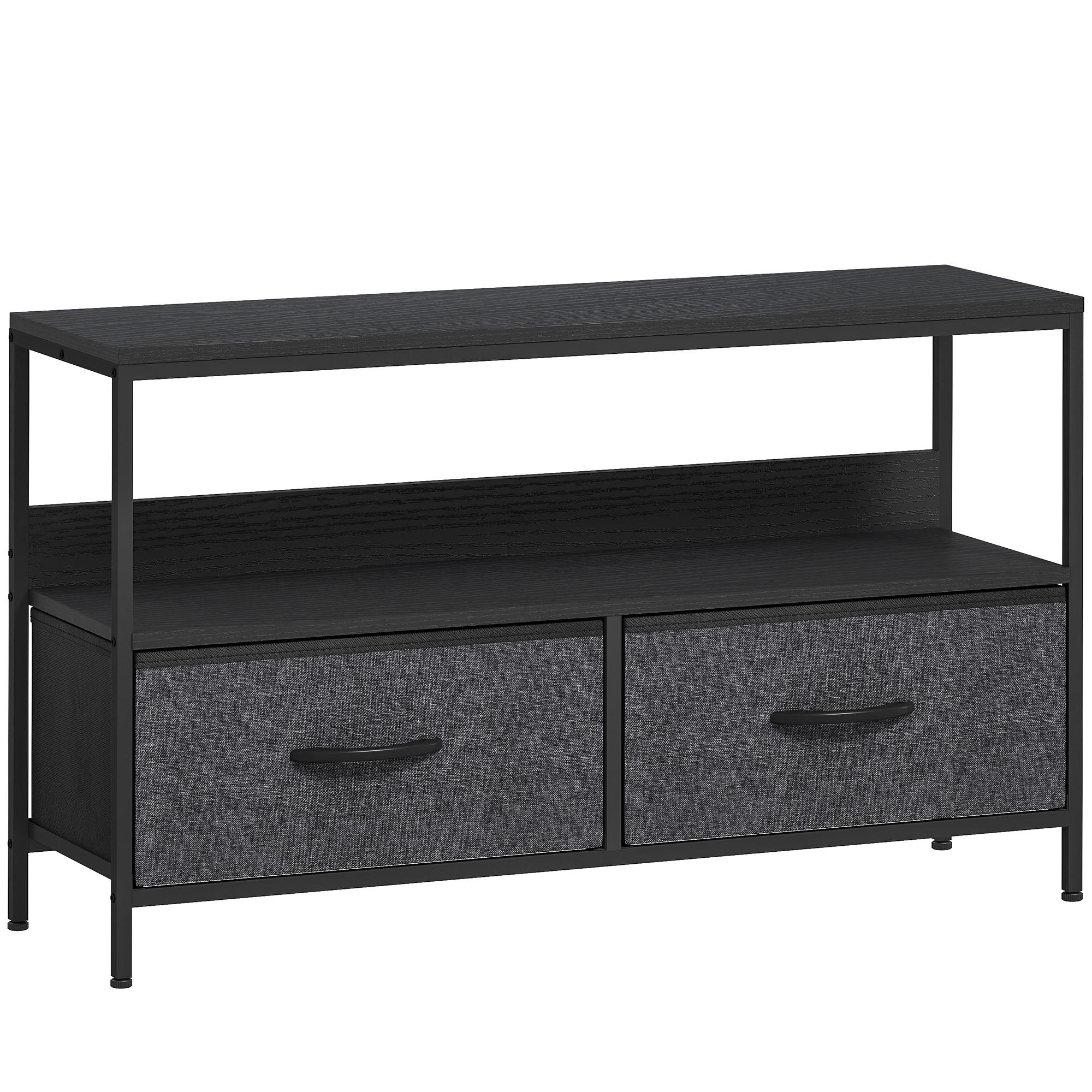 TV-SKÅP, TV-bänk med 2 lådor, öppet fack, 98 cm TV-bänk, svart - Svart, Metall (29/56/98cm) - HOMCOM