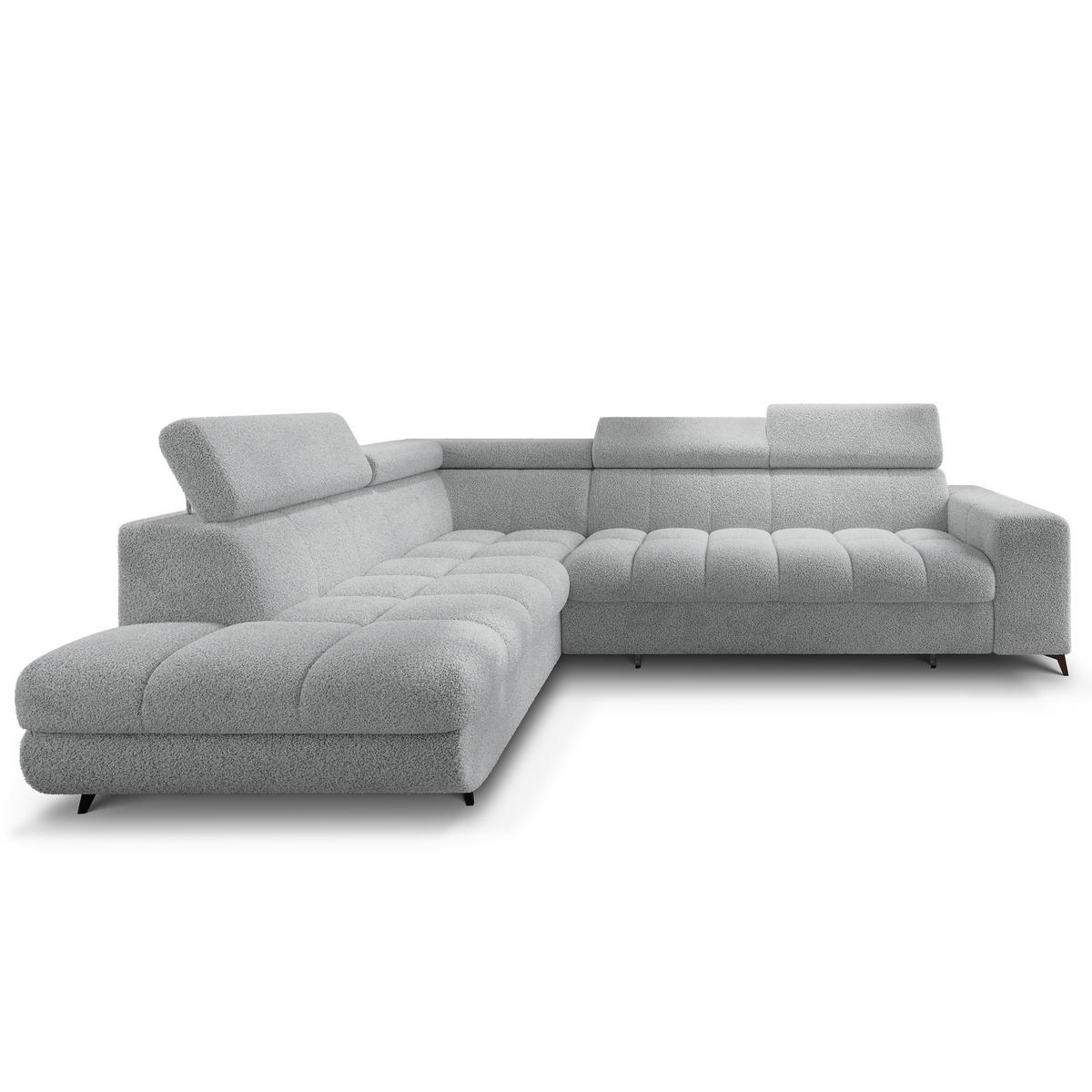 ECKSOFA MORIVA Q L-S Hellgrau Boucle-Stoff mit Schlaffunktion - Hellgrau, Holzwerkstoff/Textil (253/190cm) - MASSENO