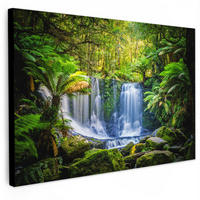 LEINWANDBILD Dschungel - Wasserfall - Australien - Pflanzen - Natur XXL 150x100 cm - Dunkelgrün, Textil (150/100cm) - MuchoWow