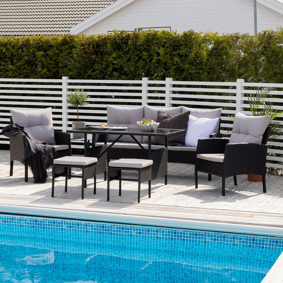 LOUNGESET - Schwarz - Polyethylen - 158 x 75 x 69 cm - Schwarz, Kunststoff - home24