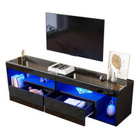 TV-SCHRANK aus Spanplatte und gehärtetem Glas 180x40x46 cm Schwarz mit LED-Beleuchtung und 2 Schubladen - Schwarz, Holzwerkstoff (180/46/40cm) - Modfu
