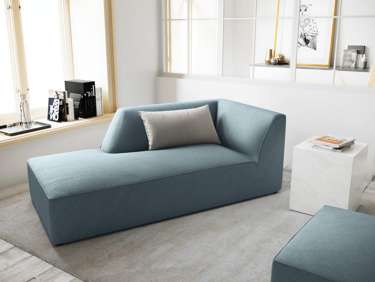 CHAISELONGUE links Ruby aus Cord hellblau - Hellblau, Textil (93/69/180cm) - Micadoni