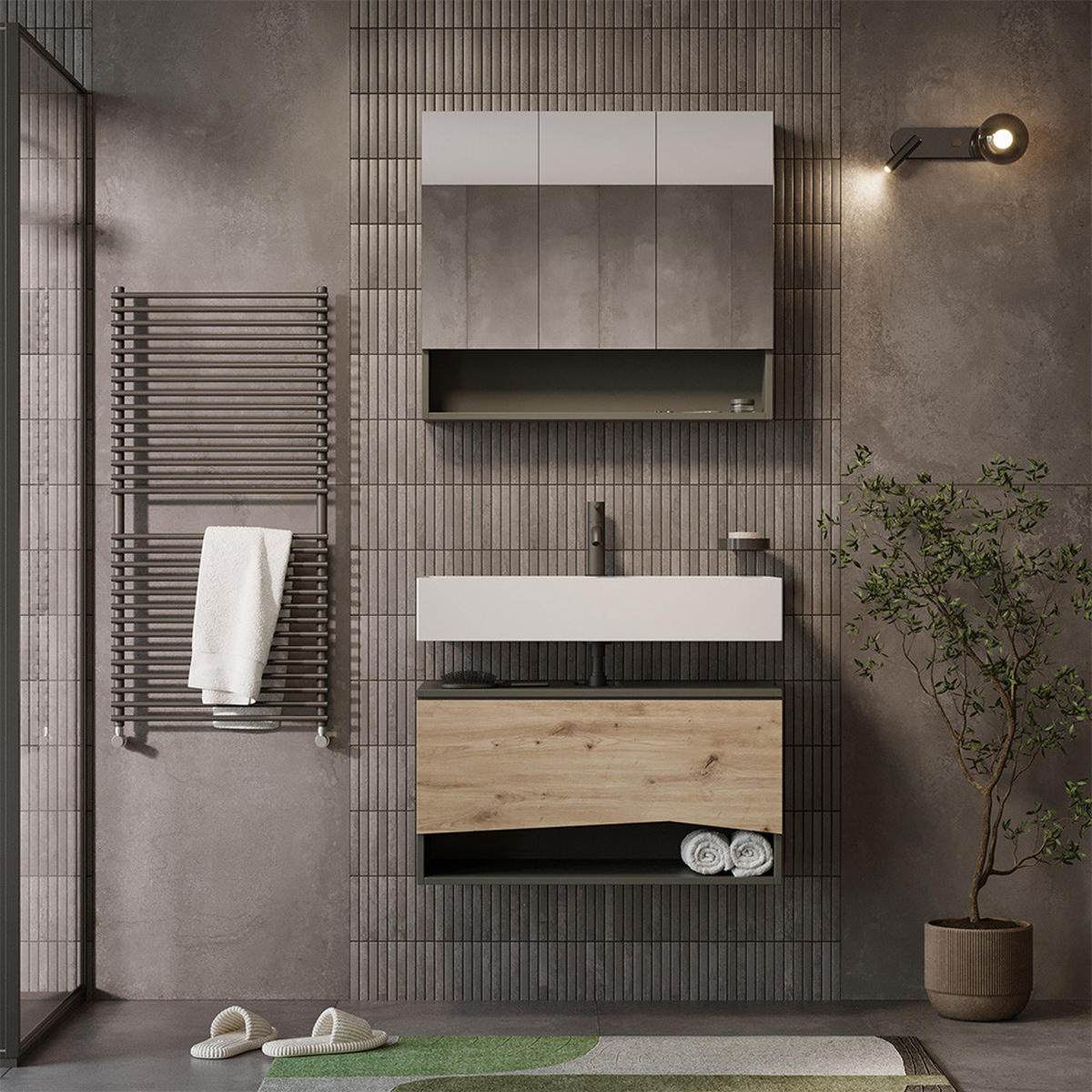 BADMÖBEL-SET Willow Artisan 2 Teile - Anthrazit/Hellgrau, Holzwerkstoff (80/42.8/43cm) - Vicco