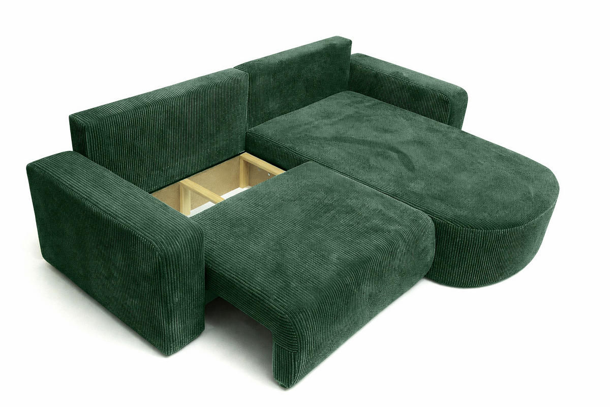 ECKSOFA Mit Schlaffunktion, Cordstoff Poso, Grün, Rechts, ROUND ONE - Grün, Holz (244/175cm) - Kaiser Möbel