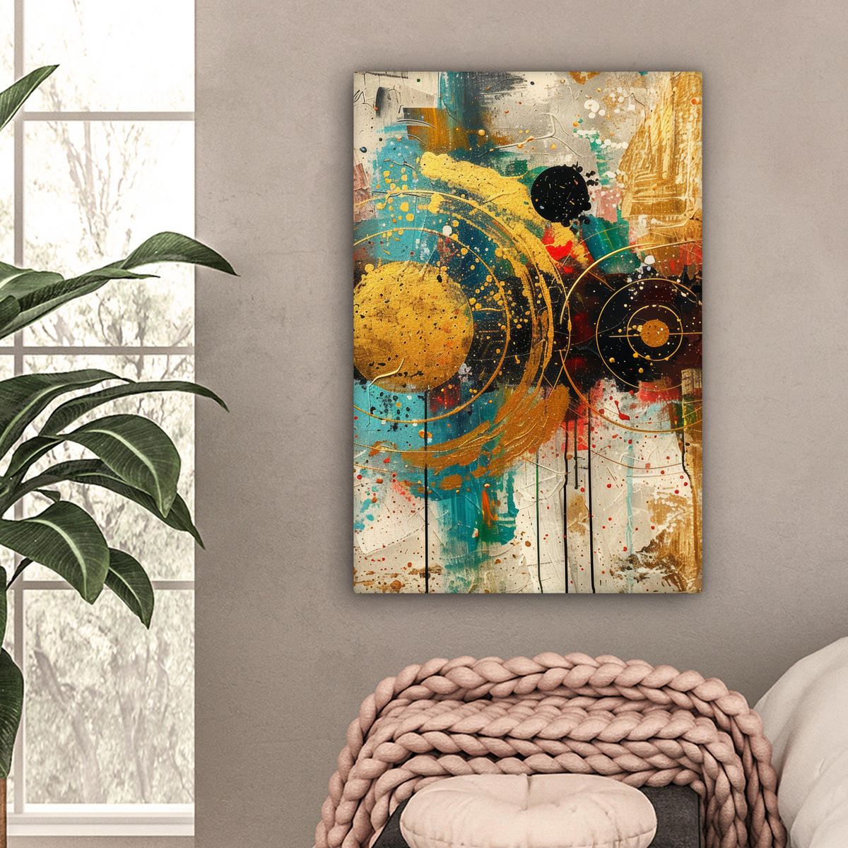 LEINWANDBILD - Abstrakt - Kunst - Gold - Modern - 60x90 - Kunstdruck - Multicolor, Textil (60/90cm) - MuchoWow