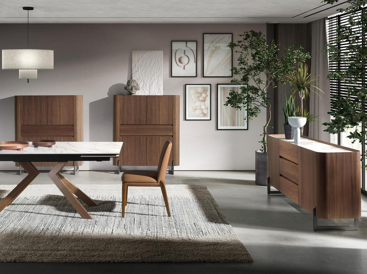 SIDEBOARD Anrichte aus Nussbaum und dunklem metallisiertem Stahl mit Porzellanmarmorplatte 180/45/80 cm - Walnussfarben/Weiß, Holz (180/80/45cm) - ANGEL CERDA