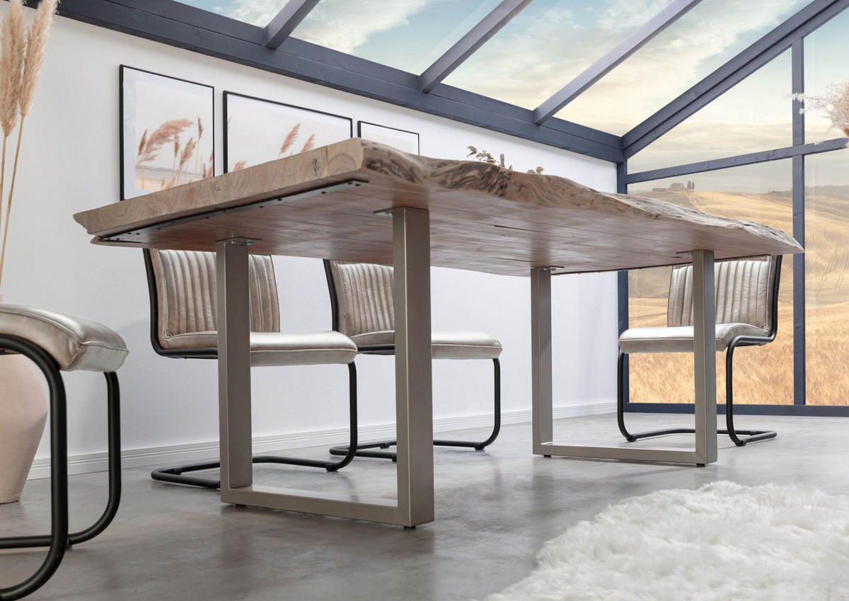 BAUMTISCH Akazie 190x110x78 Natural Stone lackiert FREEFORM #128 - Beige, Holz (110/190/78cm) - Massivmoebel24