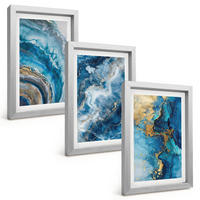 BILDER SET 3er Set - 20x30 cm Silberner Rahmen - Blaue abstrakte Muster - Silberfarben, Kunststoff (20/30cm) - TULUP