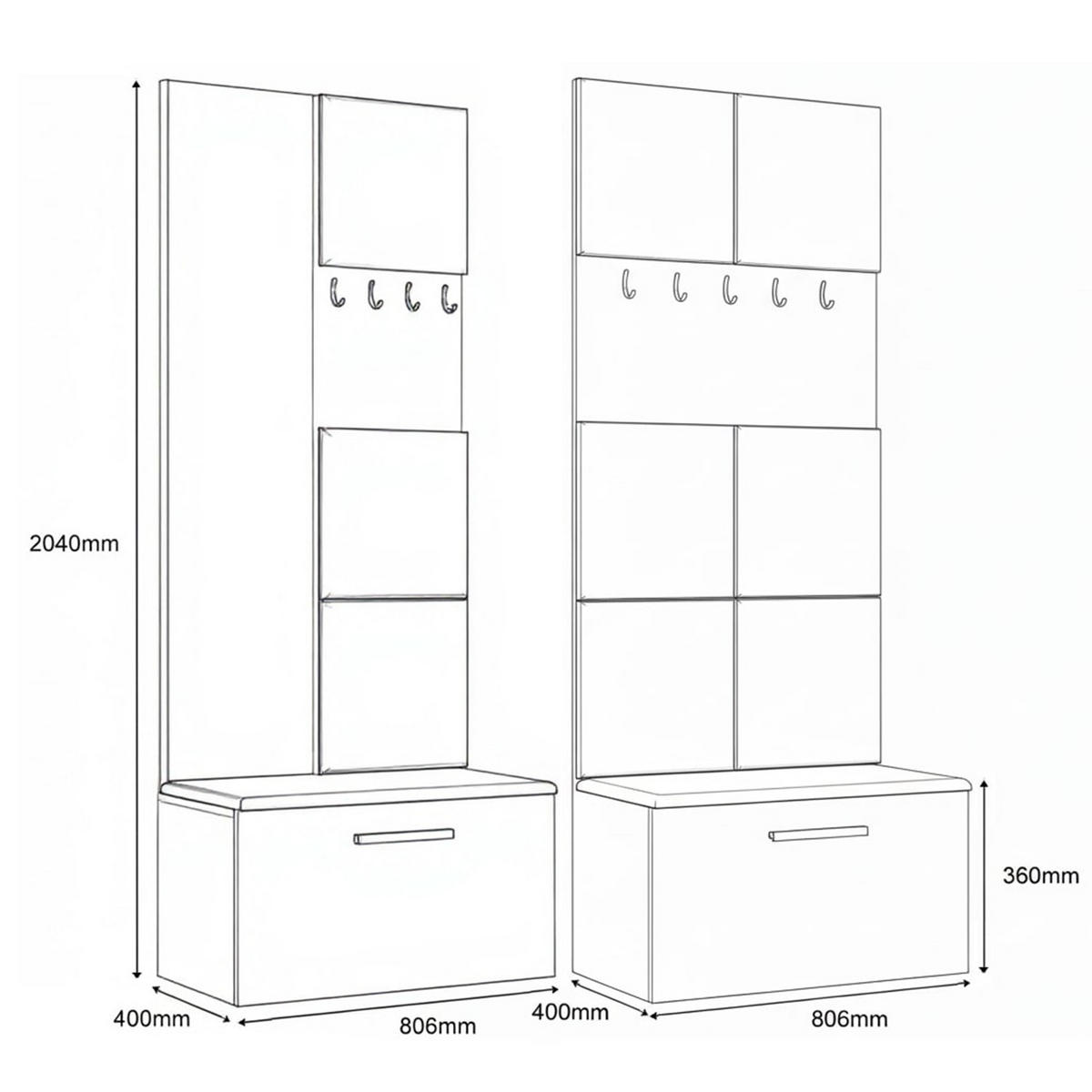 GARDEROBENSCHRANK MODULO 161,2/204/40 cm Modern Garderobe-Set Grau - Schwarz/Grau, Holzwerkstoff (161.2/204/40cm) - MASSENO