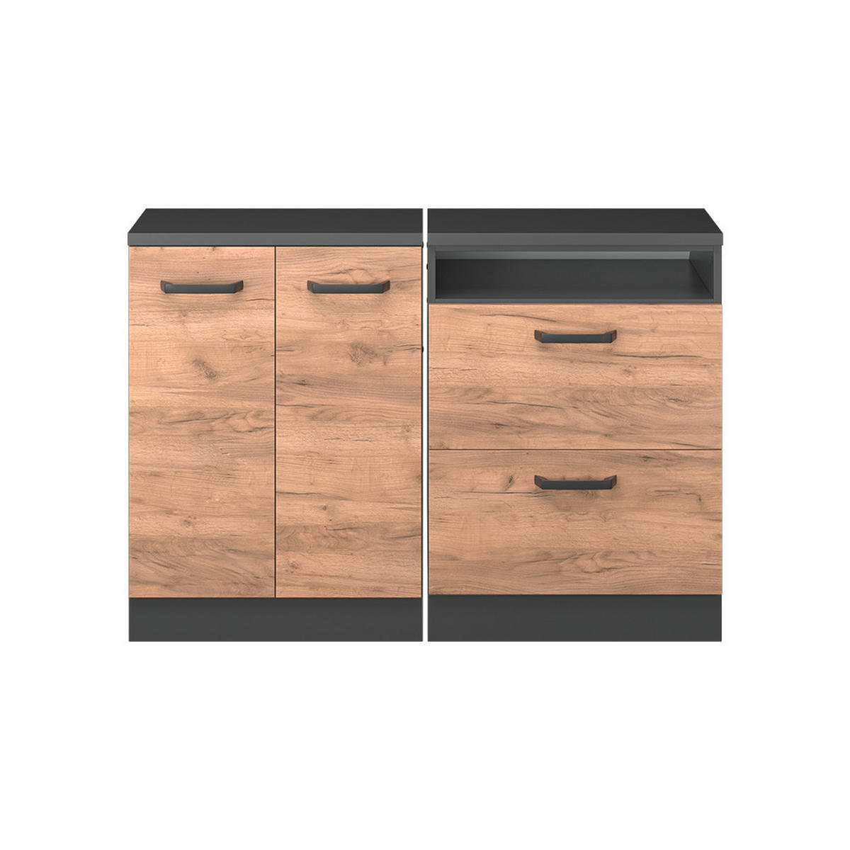 KUHINJSKI ORMAR ZA KOSINE KROVA R-Line Hrast zlatnog tona 120 cm Set od 2 korpusa ormara, dubina 60 cm - hrast medunac/antracit, drvni materijal (120/83.8/60cm) - Vicco